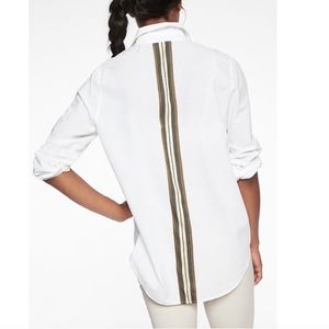 Athleta White Button Down Shirt with Green Stripe